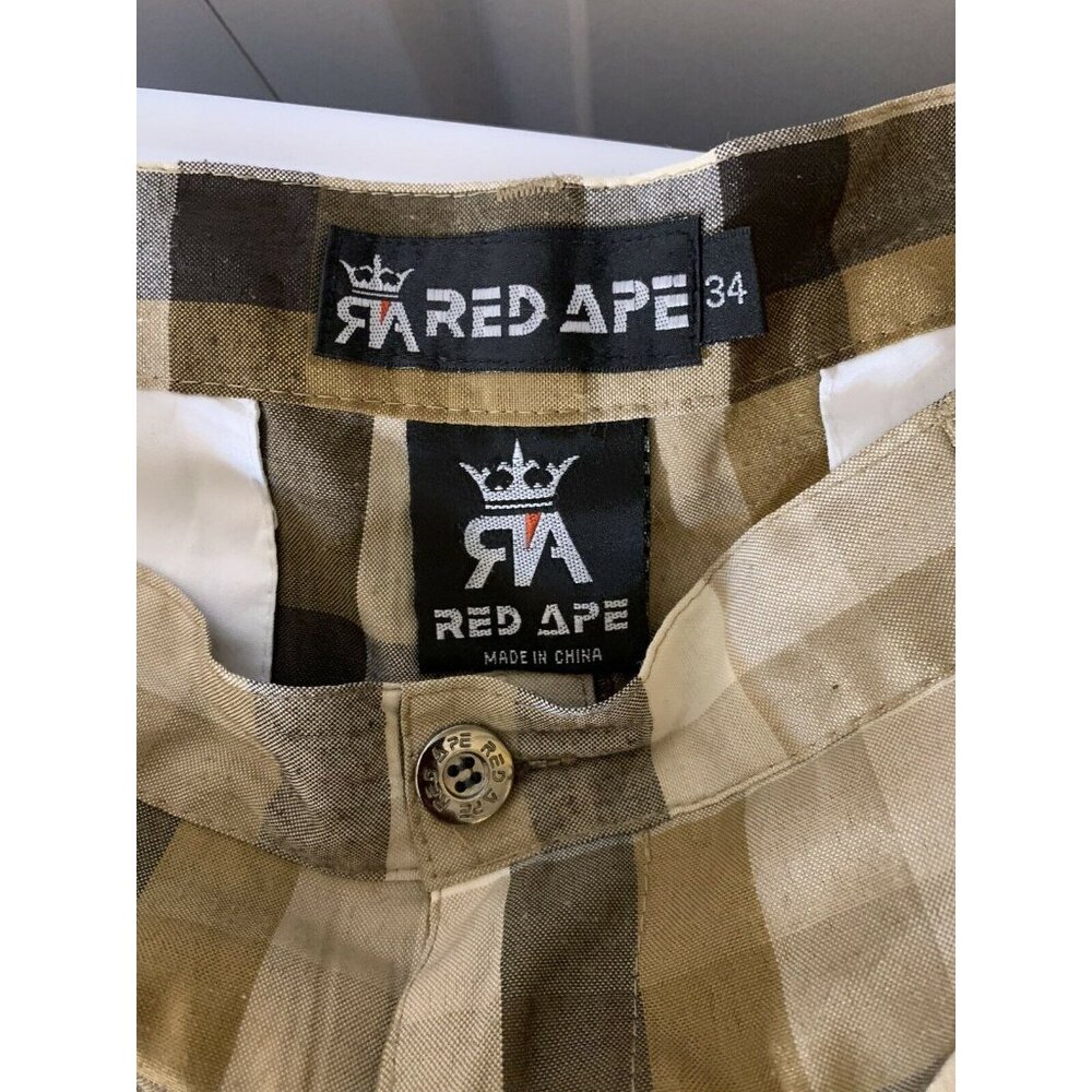 Red Ape Men's Sz 34 Fashion Brown Plaid Cargo‎ Shorts